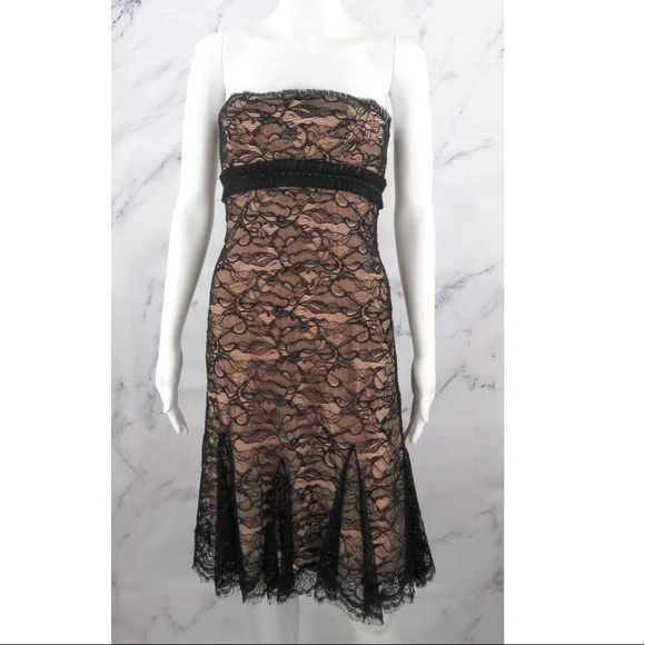 badgley mischka strapless lace cocktail dress